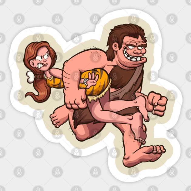 Caveman Kidnapping Cavewoman Sticker by TheMaskedTooner